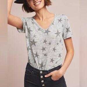 Rails T-Shirt Top Women’s Small Cara Stars Tee Heather Grey Linen Short Sleeves